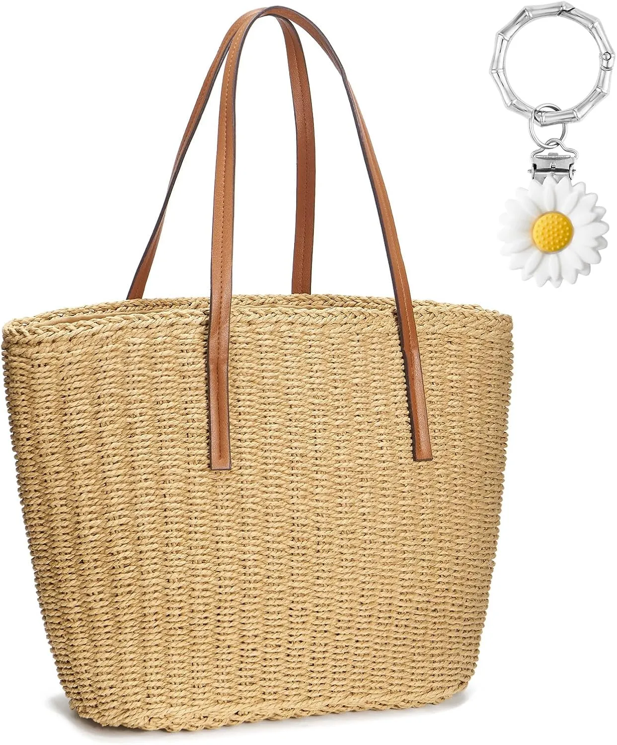 Large Straw Beach Bag for Women Summer Tote Bags Shoulder Handbags Woven Straw Totes-Perfect for Vacations and Outings