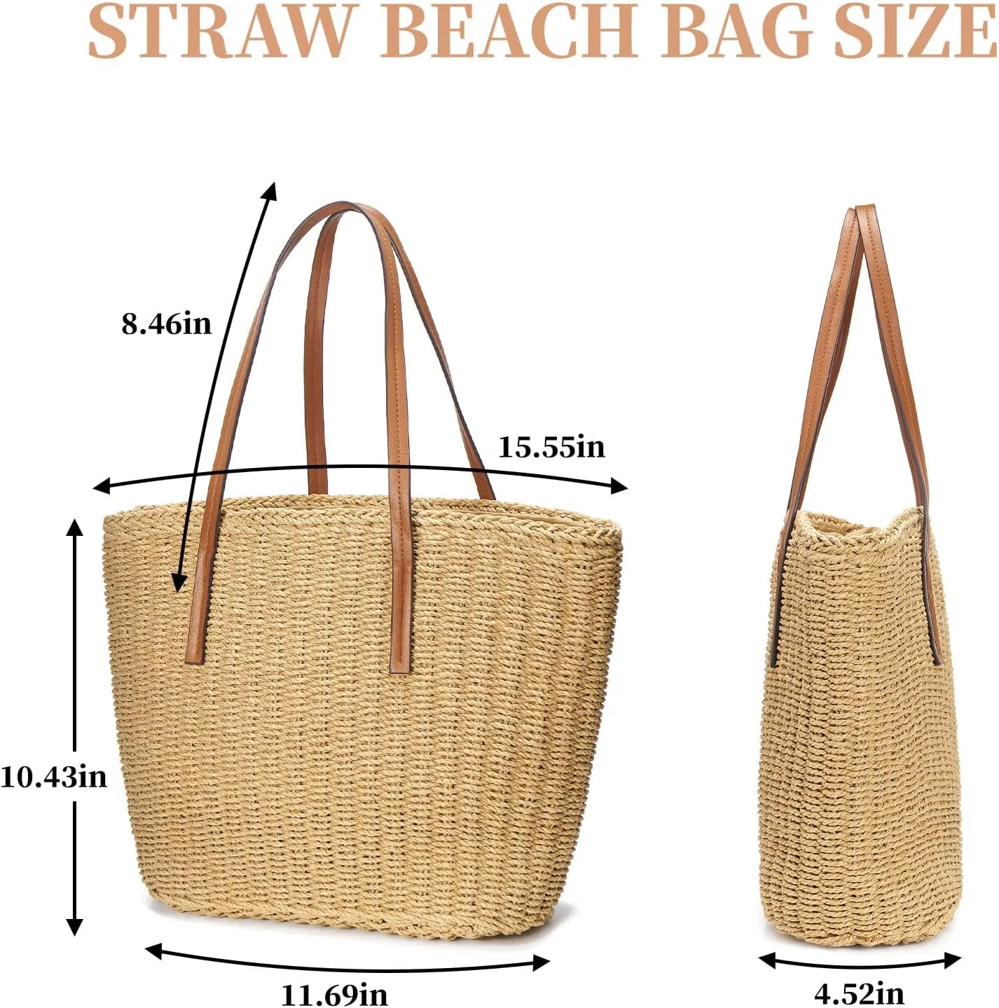 Large Straw Beach Bag for Women Summer Tote Bags Shoulder Handbags Woven Straw Totes-Perfect for Vacations and Outings