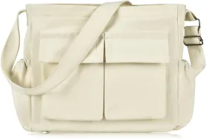Large Vintage Canvas Messenger Shoulder Bag for Women Men Messenger bag Travel Crossbody Bag with Multiple Pockets