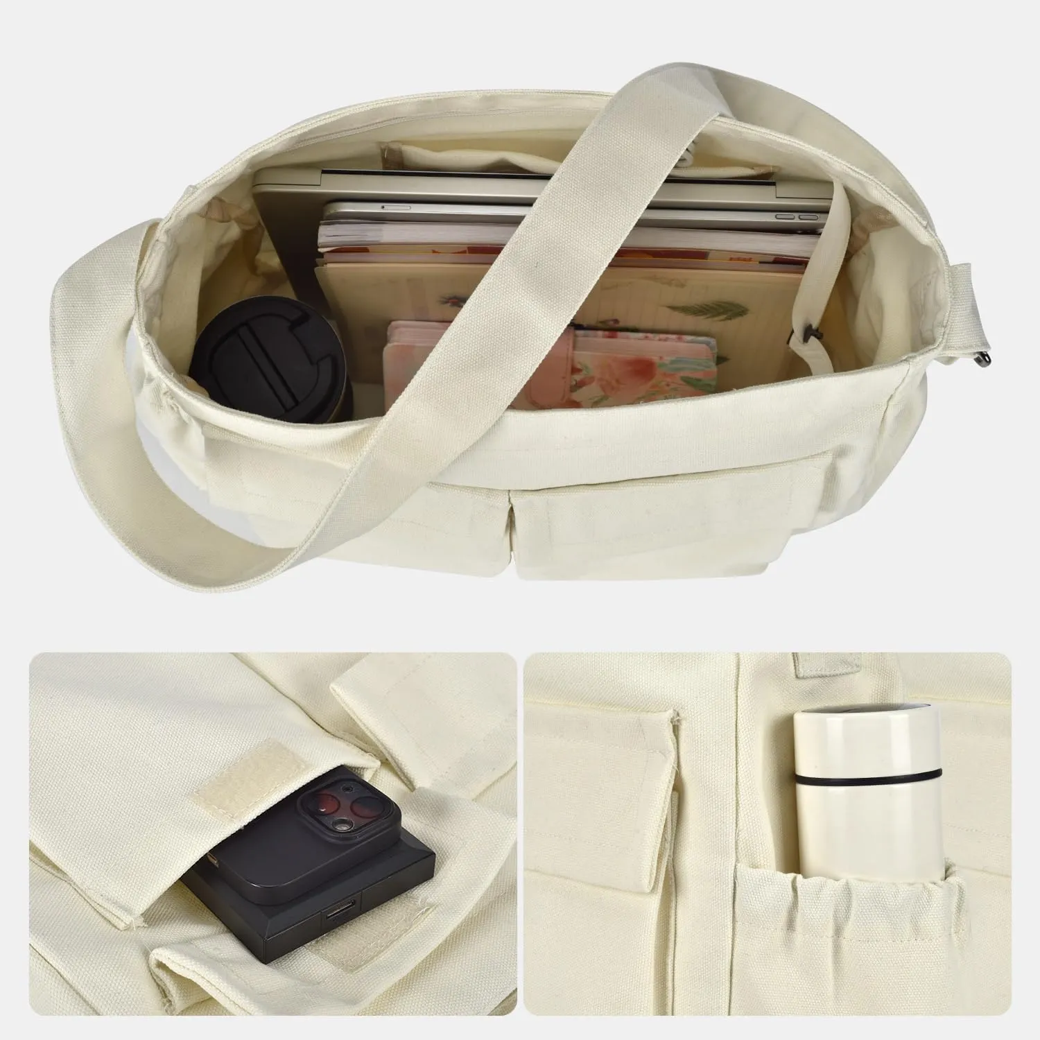 Large Vintage Canvas Messenger Shoulder Bag for Women Men Messenger bag Travel Crossbody Bag with Multiple Pockets