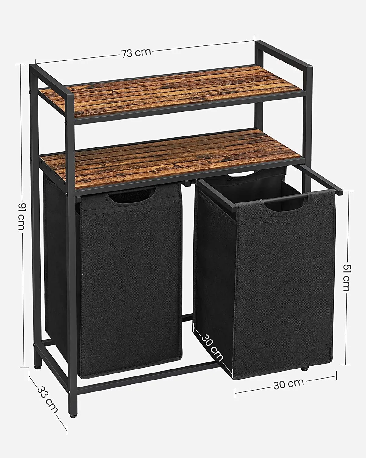 Laundry Basket With 2 Compartments, 2 Shelves - Brown