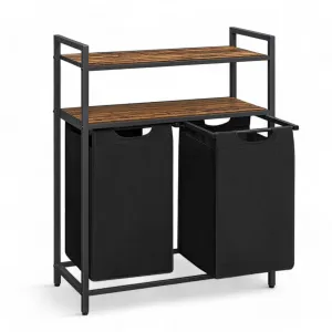 Laundry Basket With 2 Compartments, 2 Shelves - Brown