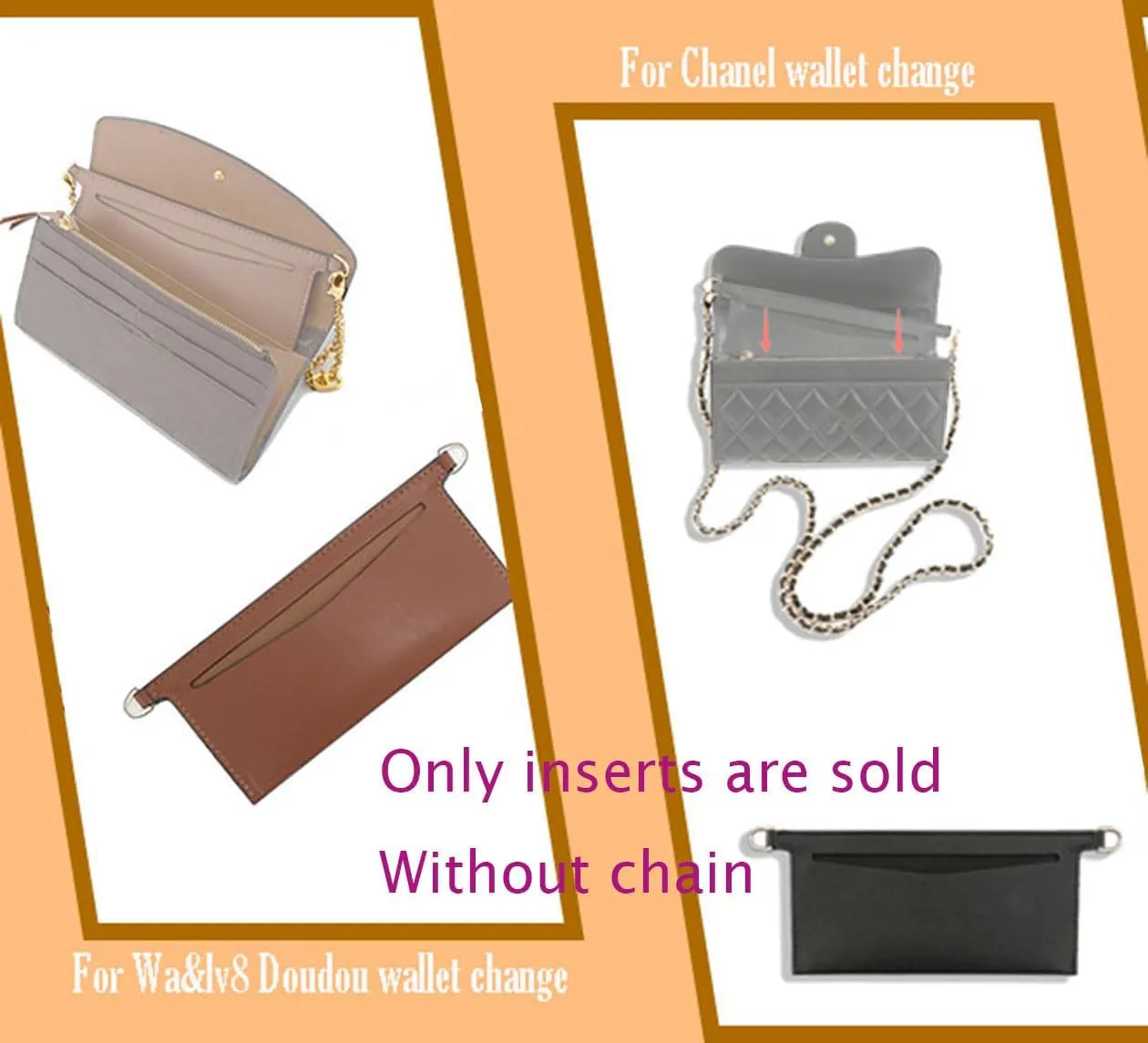 Lckaey purse accessories kit for emilie wallet -Bag accessories, lining bags, organizer inserts 3015-Fuchsia
