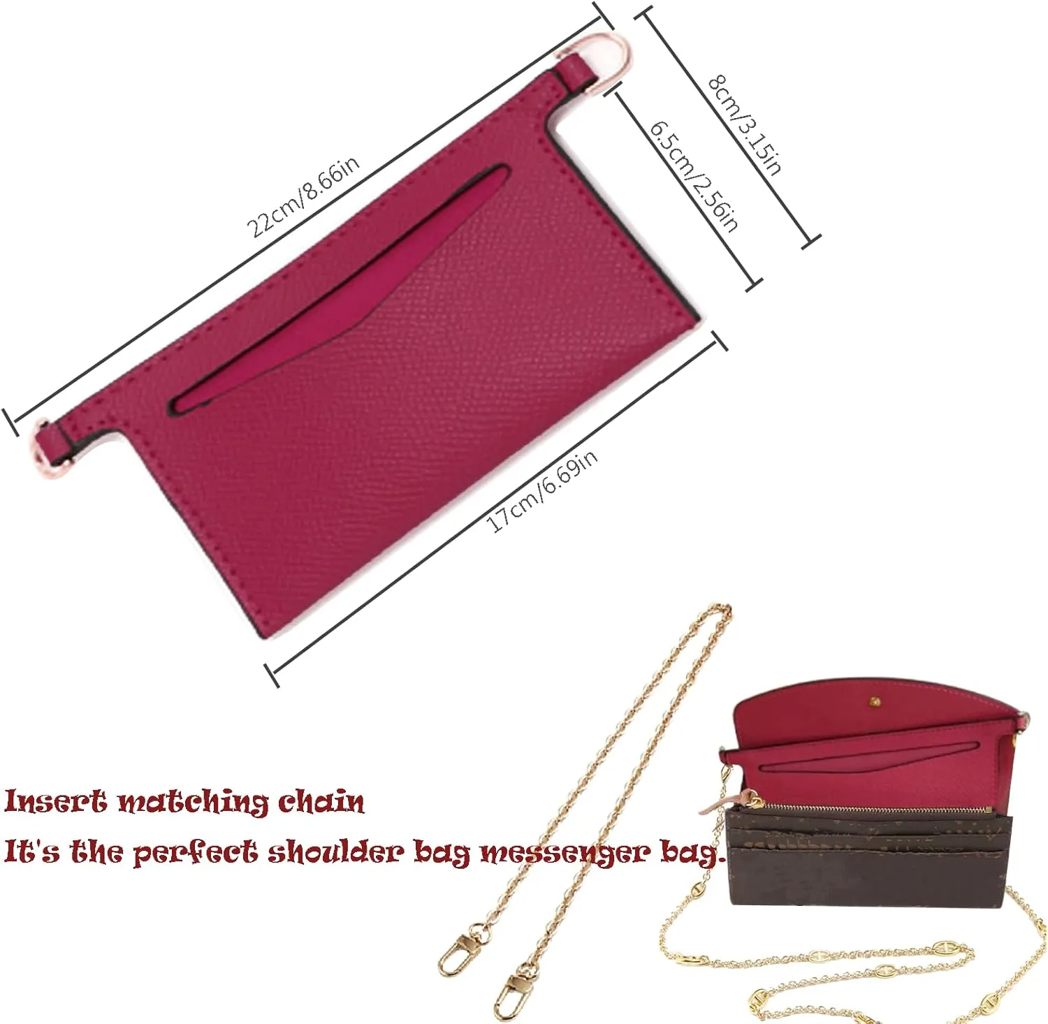Lckaey purse accessories kit for emilie wallet -Bag accessories, lining bags, organizer inserts 3015-Fuchsia