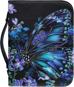 Leather Bible Covers for Women-Bible Case-Medium Bible Bags and Totes-Large Bible Carrying Case-Bible Carrier with Handle, Bible Accessories,Blue Butterfly,XL