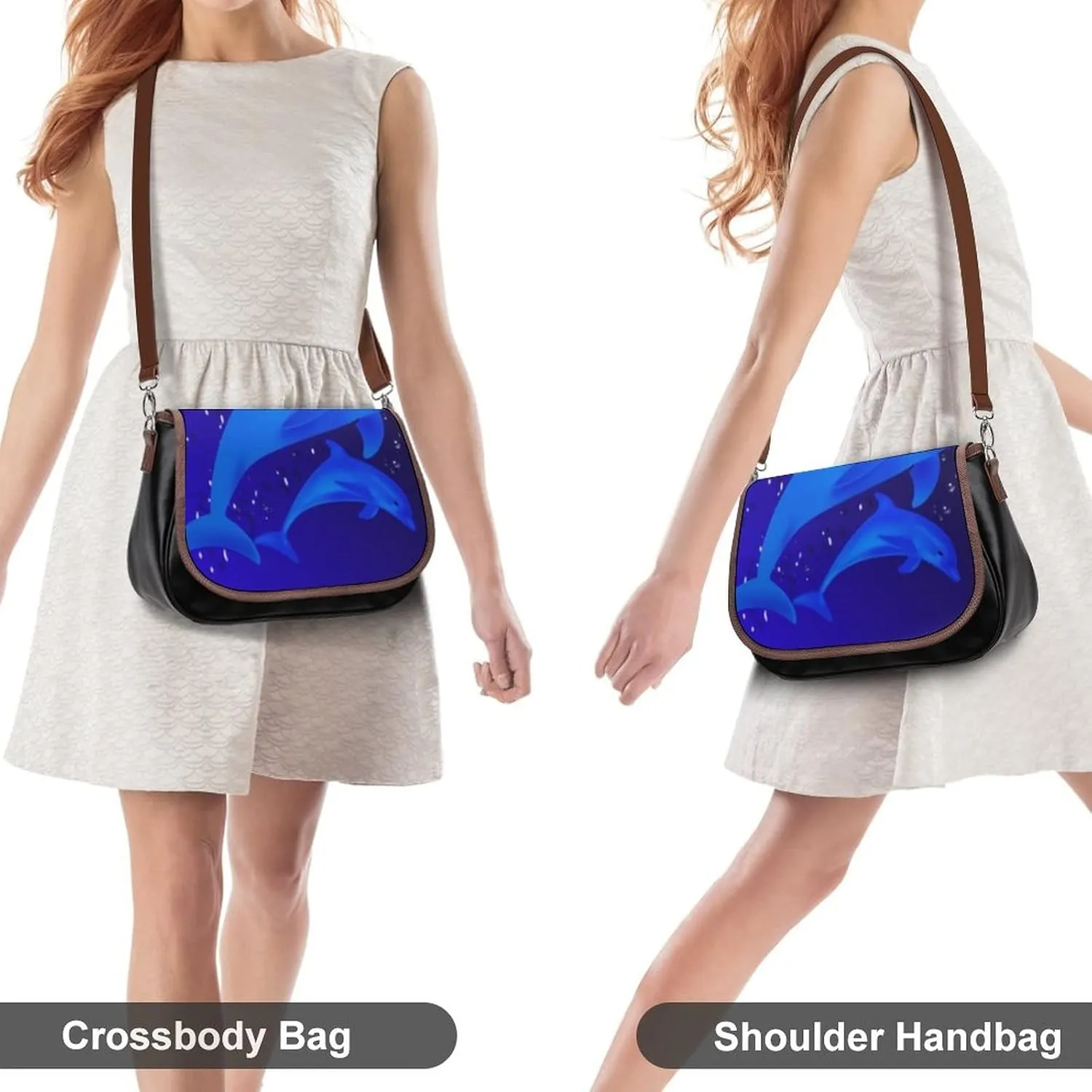 Leather Hobo Bags Women's Crossbody Shoulder Bag Classic City Top Handle Satchels Blue Dolphin Star