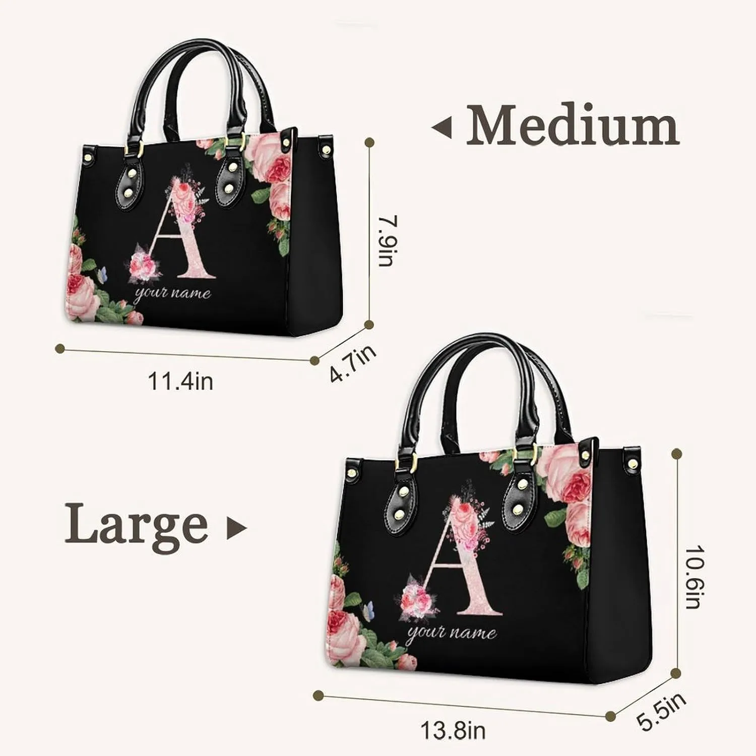 Leather Initial Handbags for Women Ladies Monogram Tote Bag Satchel Top Handle Shoulder Crossbody Bags for Work Outdoor