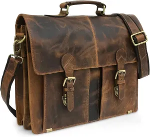 Leather Laptop Bag Brief Case cross Body Messenger Bag Office Bag For Men and Women 16"