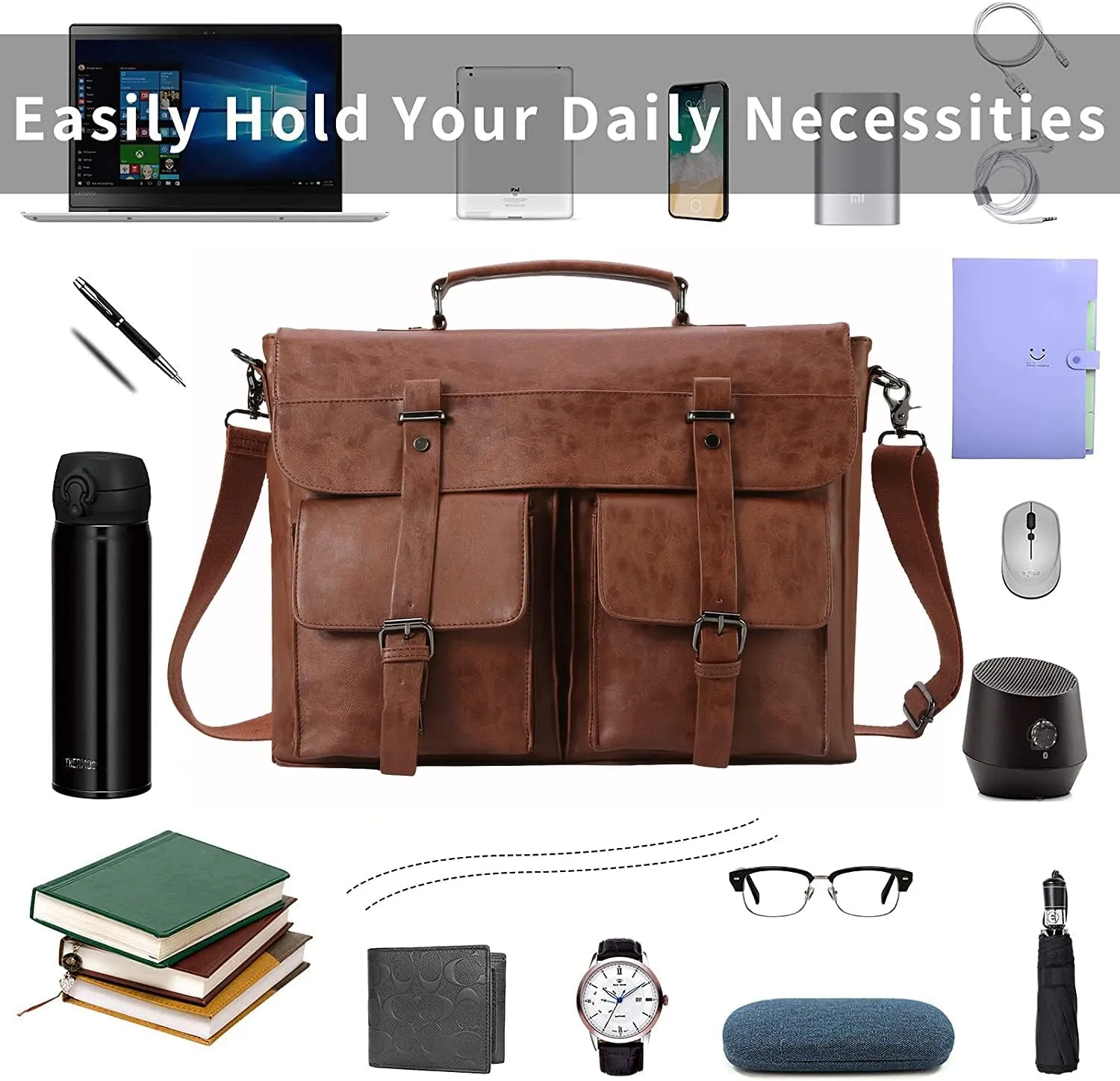 Leather Messenger Bag for Men,15.6 Inch Vintage Laptop Bag Briefcase Satchel