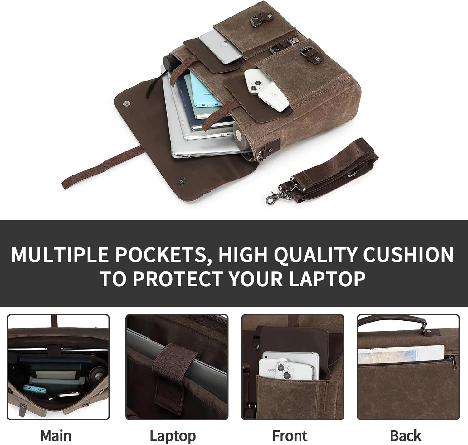 Leather Messenger Bag for Men,Vintage Mens Laptop Bag Water Resistant Business Travel Briefcase Satchel Work Computer Bag