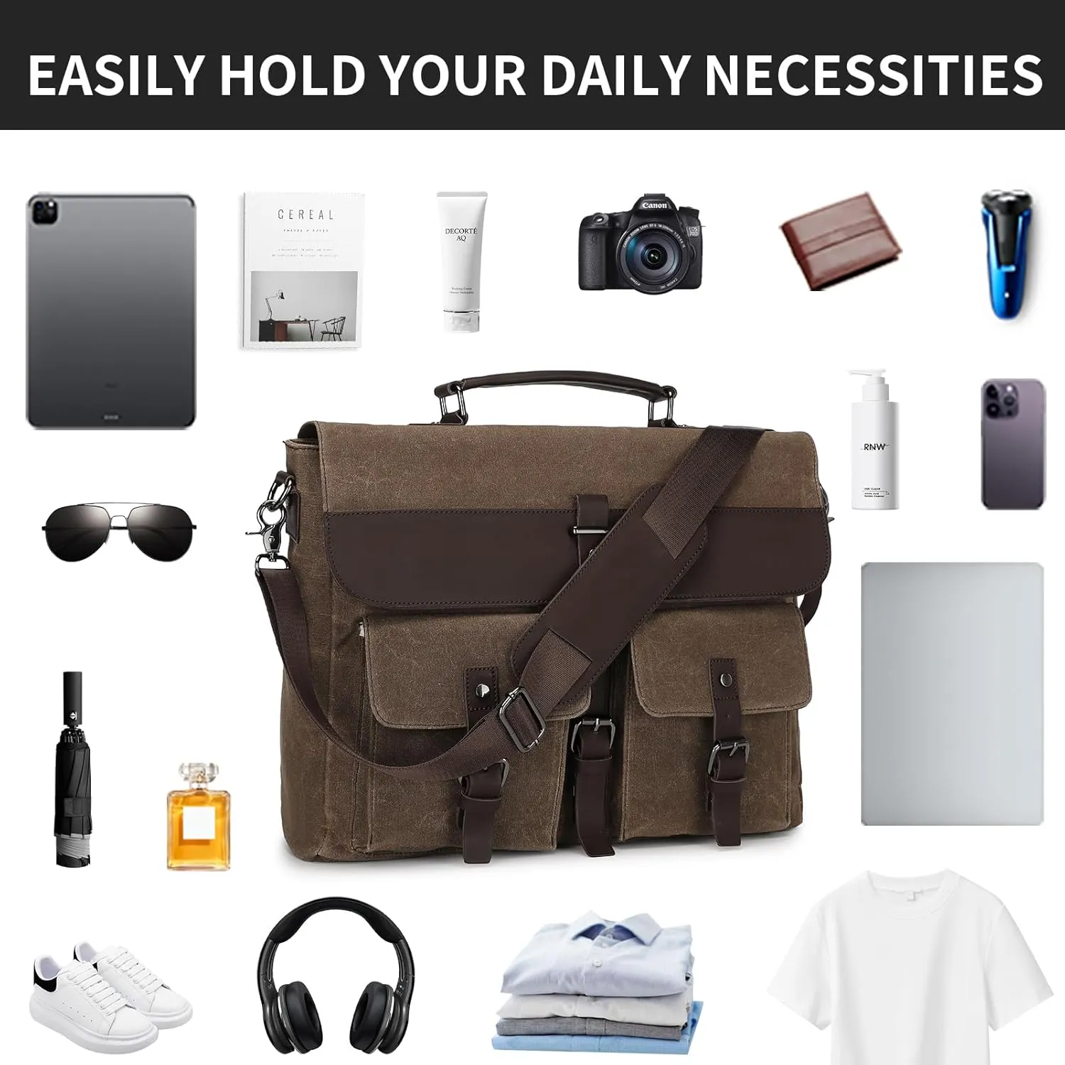 Leather Messenger Bag for Men,Vintage Mens Laptop Bag Water Resistant Business Travel Briefcase Satchel Work Computer Bag