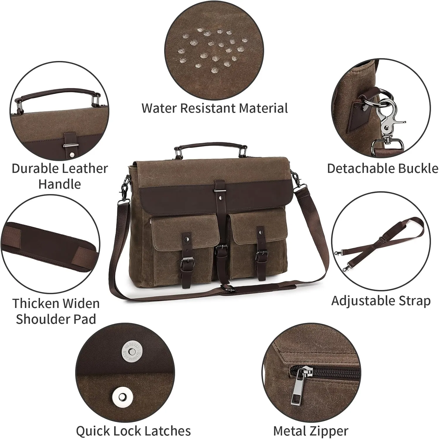 Leather Messenger Bag for Men,Vintage Mens Laptop Bag Water Resistant Business Travel Briefcase Satchel Work Computer Bag