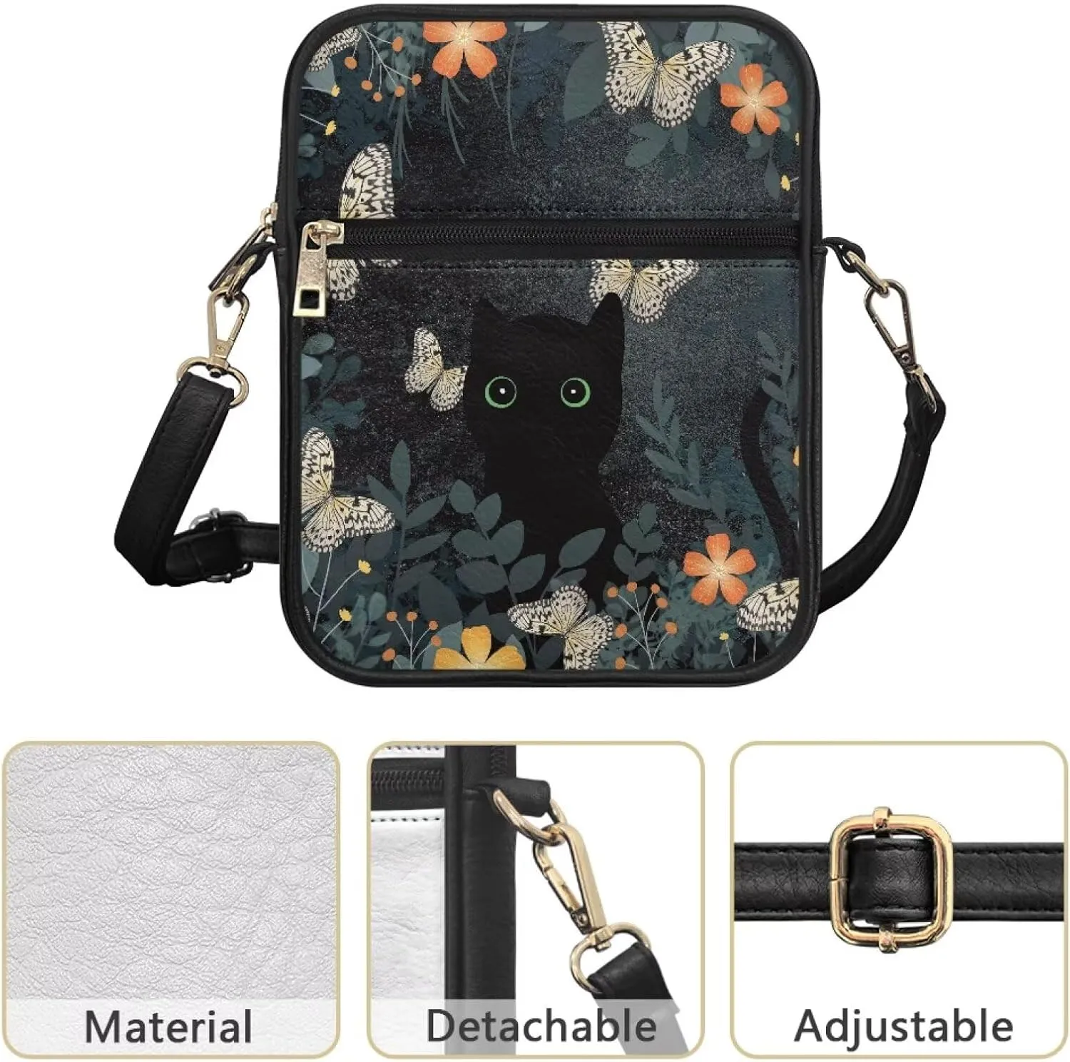 Leather Messenger Bag Womens Sling Bag Crossbody Shoulder Bags Ladies Fashion Zipper Pockets Travel Bag for Gifts