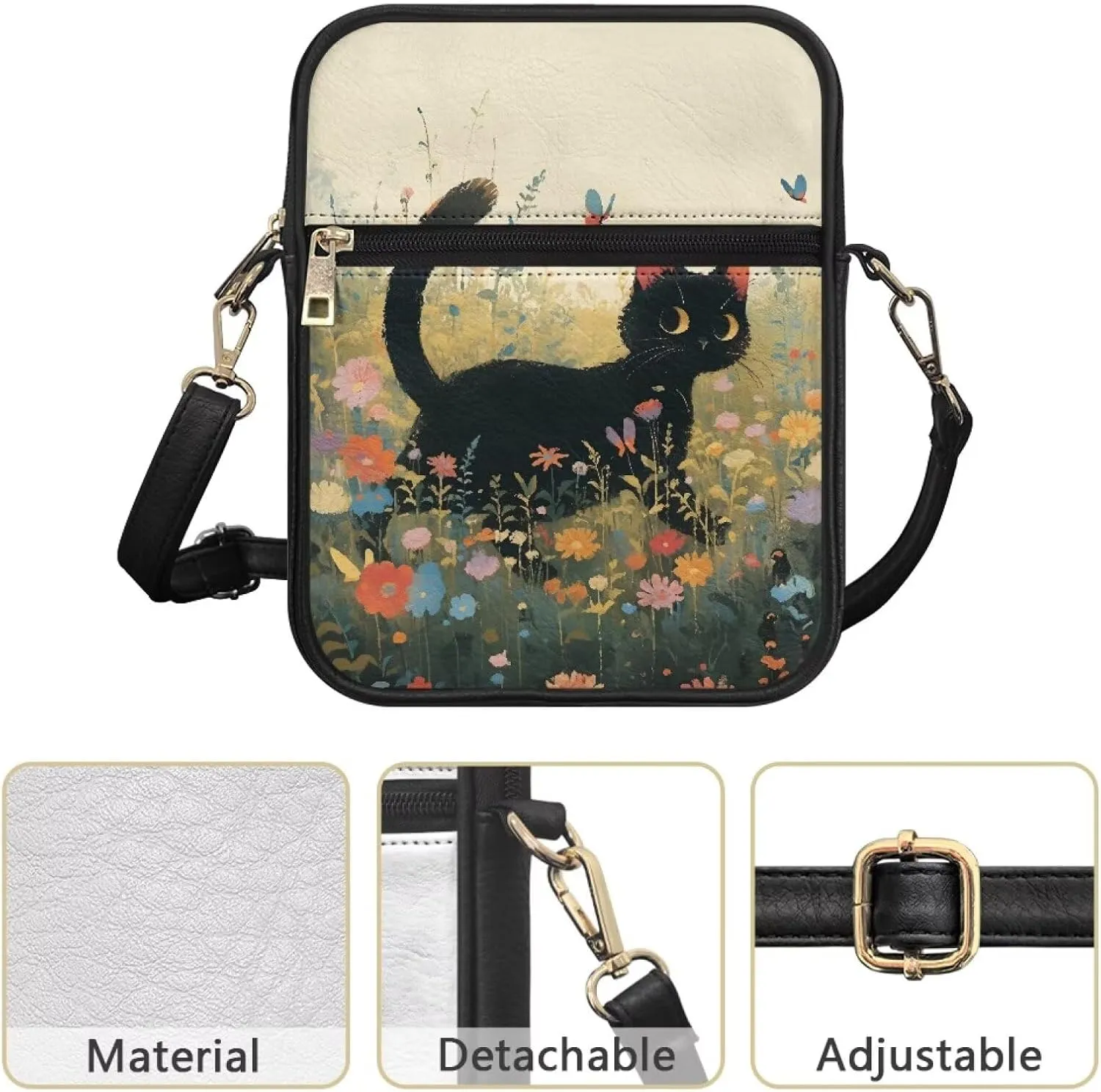 Leather Messenger Bag Womens Sling Bag Crossbody Shoulder Bags Ladies Fashion Zipper Pockets Travel Bag for Gifts