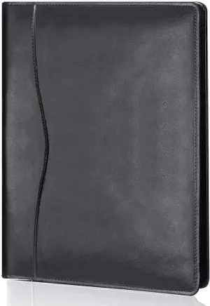 Leather Portfolio Folder Padfolio, Business Padfolio Organizer Document Planner Portfolio Binder Storage Pocket for Legal Pad Holder Paperwork Phone Men Women (Black)