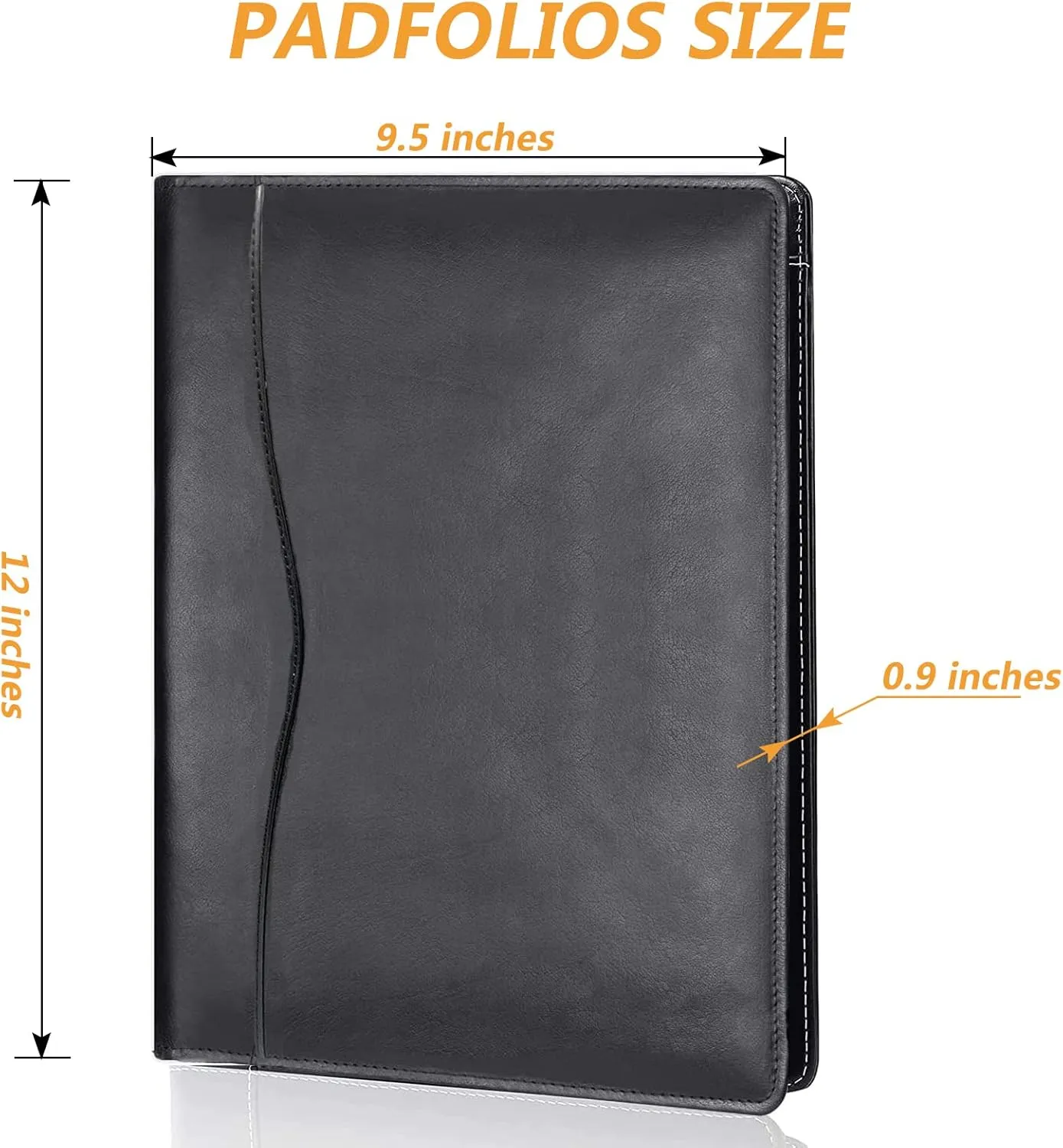 Leather Portfolio Folder Padfolio, Business Padfolio Organizer Document Planner Portfolio Binder Storage Pocket for Legal Pad Holder Paperwork Phone Men Women (Black)