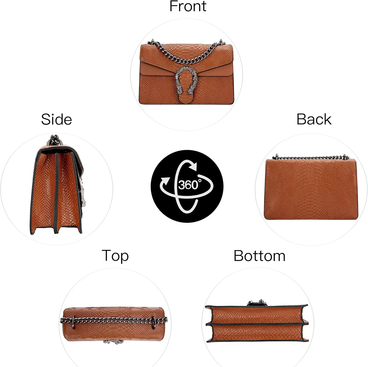Leather Shoulder Bag Chain Purse for Women - Fashion Crossbody Bags Vintage Snake Print Underarm Bag Square Satchel Handbag