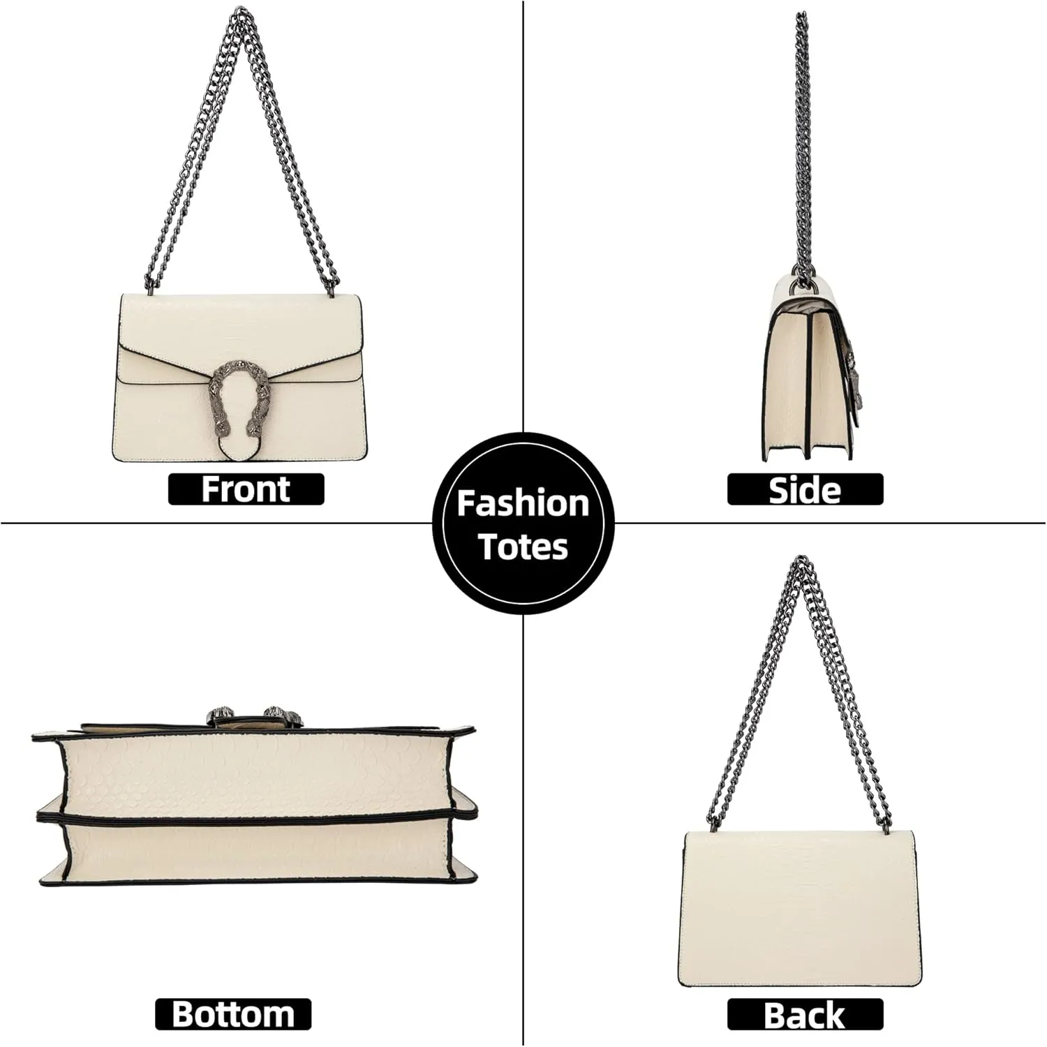 Leather Shoulder Bag Chain Purse for Women - Fashion Crossbody Bags Vintage Snake Print Underarm Bag Square Satchel Handbag