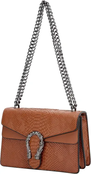 Leather Shoulder Bag Chain Purse for Women - Fashion Crossbody Bags Vintage Snake Print Underarm Bag Square Satchel Handbag
