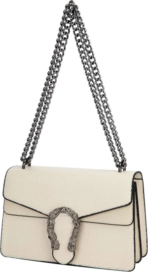 Leather Shoulder Bag Chain Purse for Women - Fashion Crossbody Bags Vintage Snake Print Underarm Bag Square Satchel Handbag