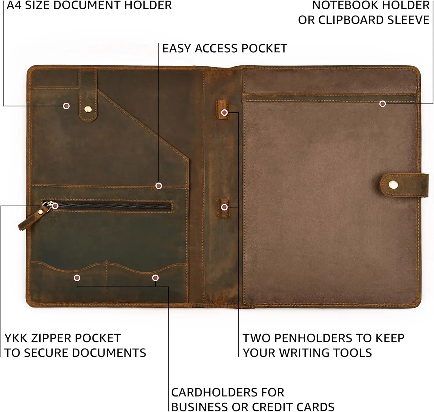 Leather Village Leather Portfolio Organizer - Professional Business Padfolio for Men & Women - Stylish Document Card Holder, Resume Folder, Folio for A4/Letter Size Writing Legal Pad, Brown