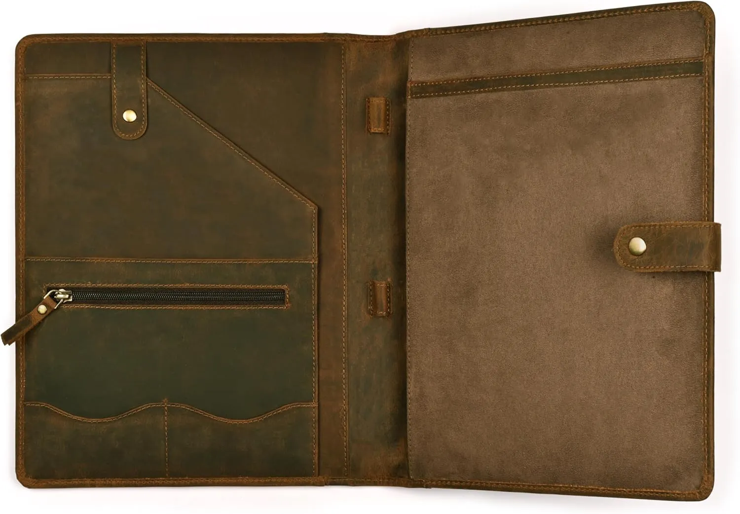 Leather Village Leather Portfolio Organizer - Professional Business Padfolio for Men & Women - Stylish Document Card Holder, Resume Folder, Folio for A4/Letter Size Writing Legal Pad, Brown