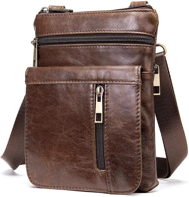 Leather Work Business Casual Messenger Pouch Crossbody Retro Shoulder Bag Mens