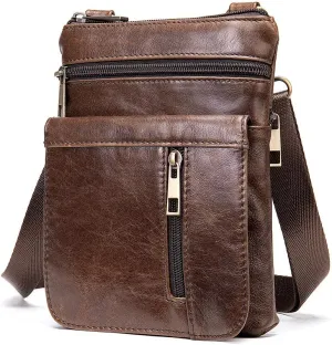 Leather Work Business Casual Messenger Pouch Crossbody Retro Shoulder Bag Mens