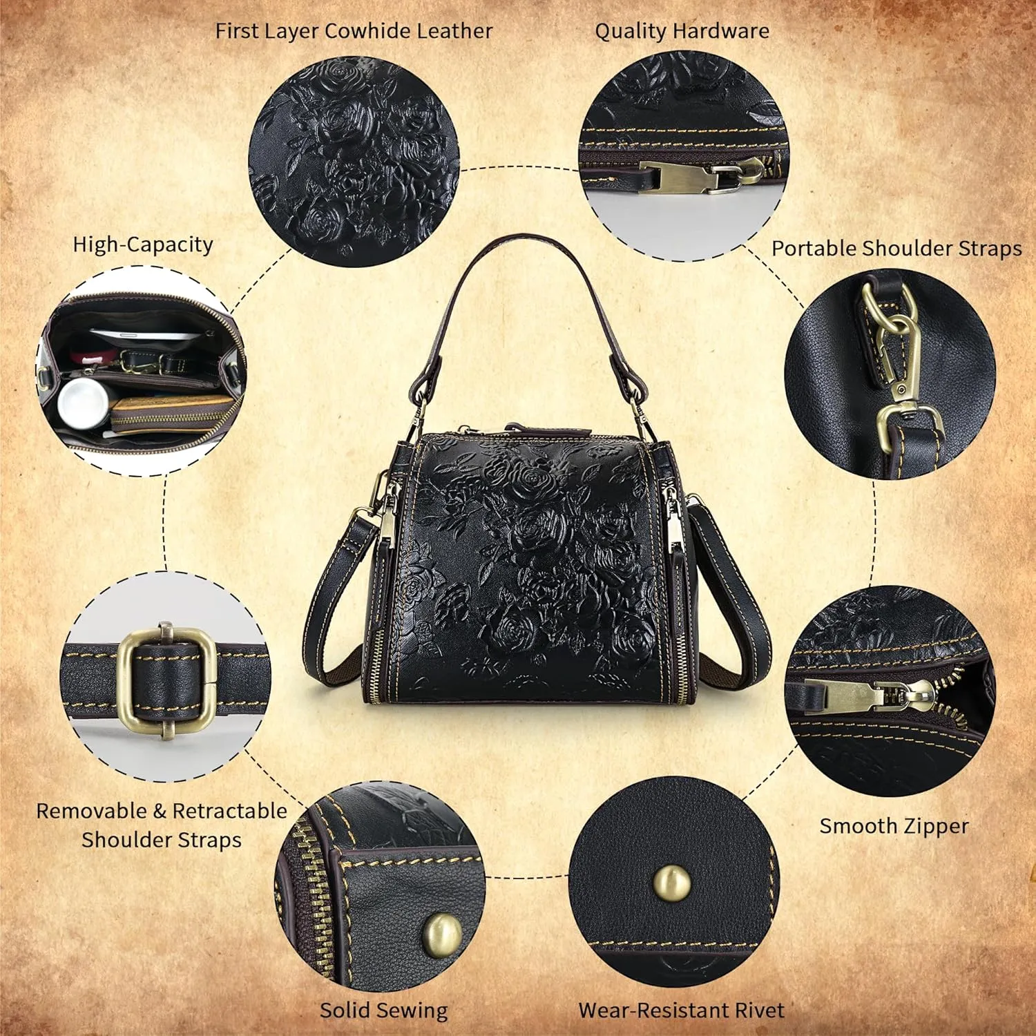LETEULO Crossbody Bag for Women Top Handle Tote Purses Vintage Satchels Handbag