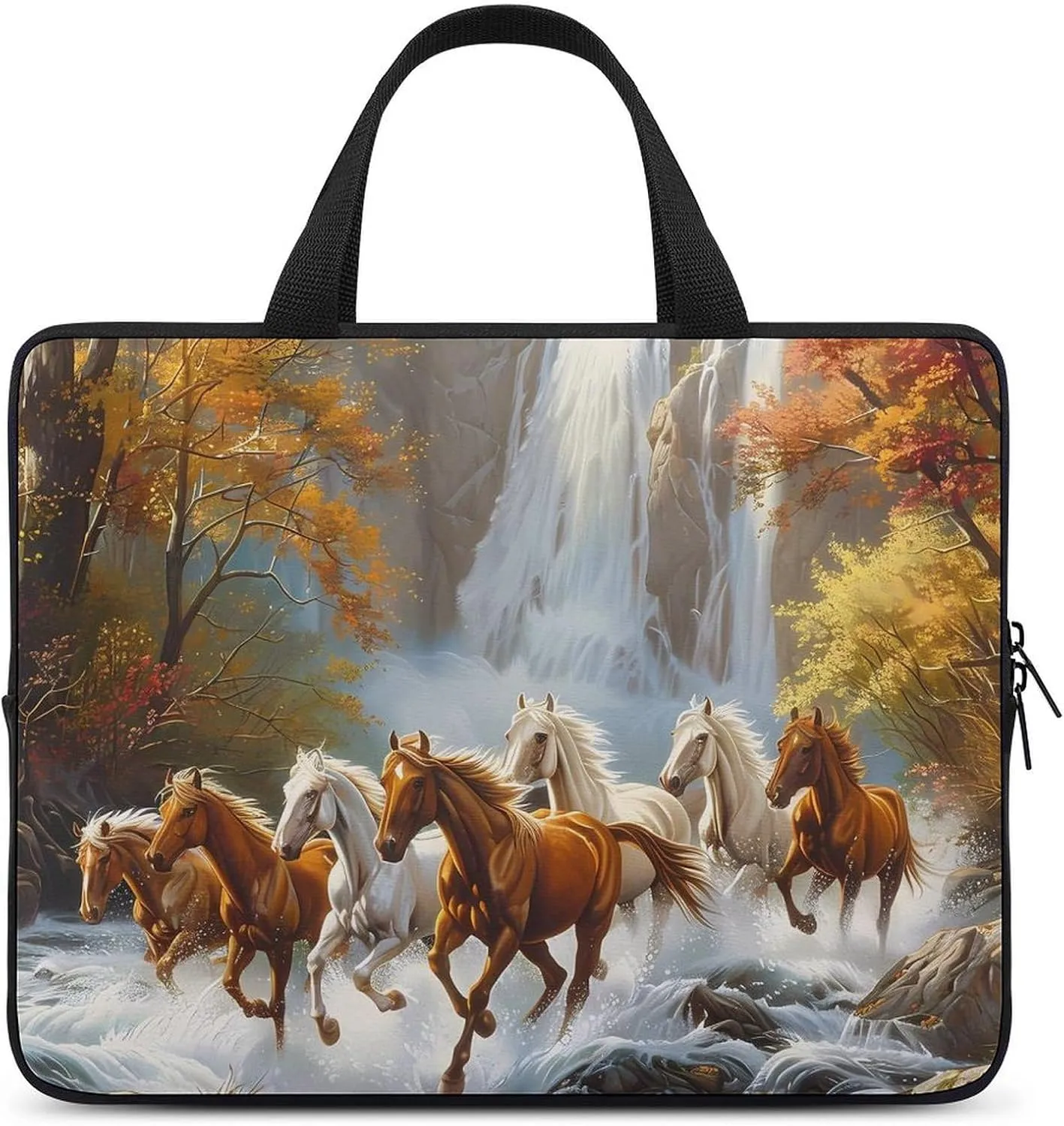 Life Mountain Stream Running Horse Wild Laptop Tote Bag Portable Notebook Carrying Case Computer Protective Briefcase