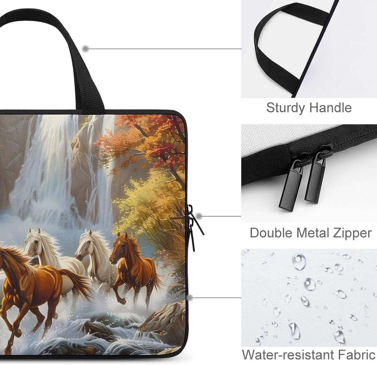 Life Mountain Stream Running Horse Wild Laptop Tote Bag Portable Notebook Carrying Case Computer Protective Briefcase