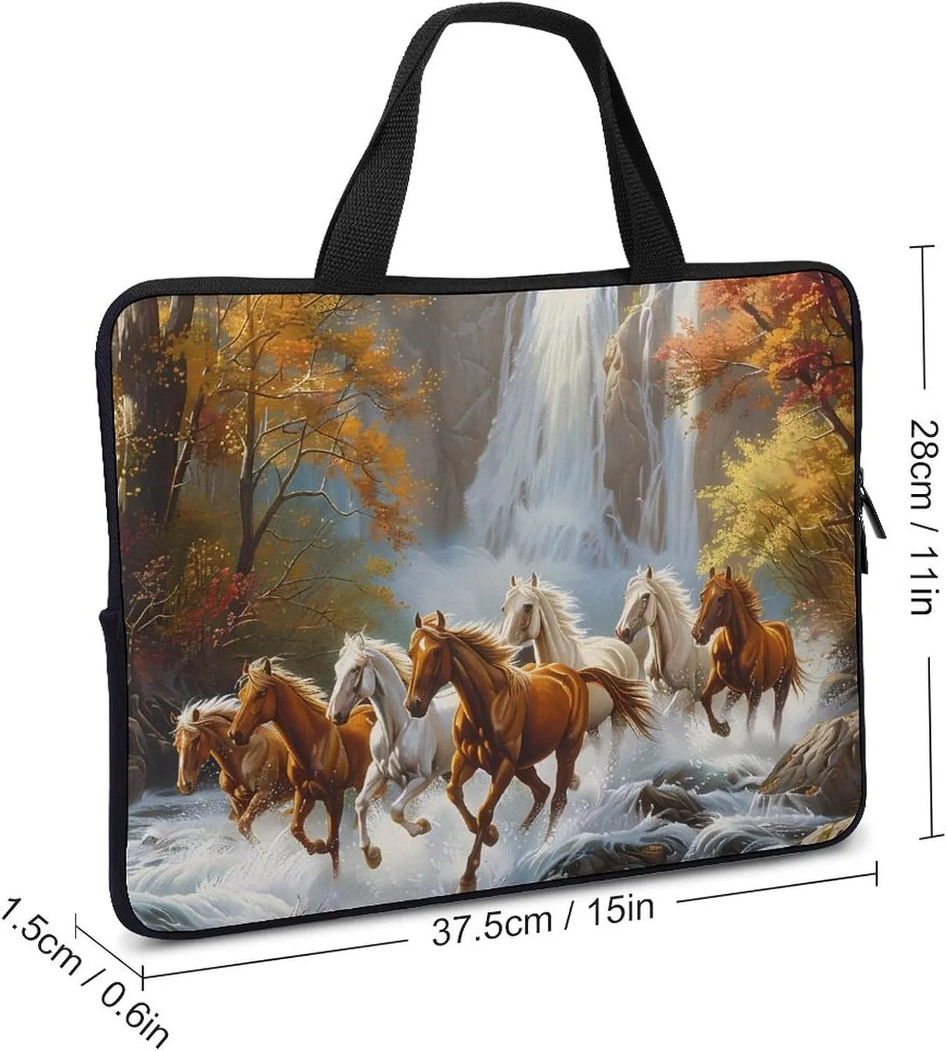 Life Mountain Stream Running Horse Wild Laptop Tote Bag Portable Notebook Carrying Case Computer Protective Briefcase