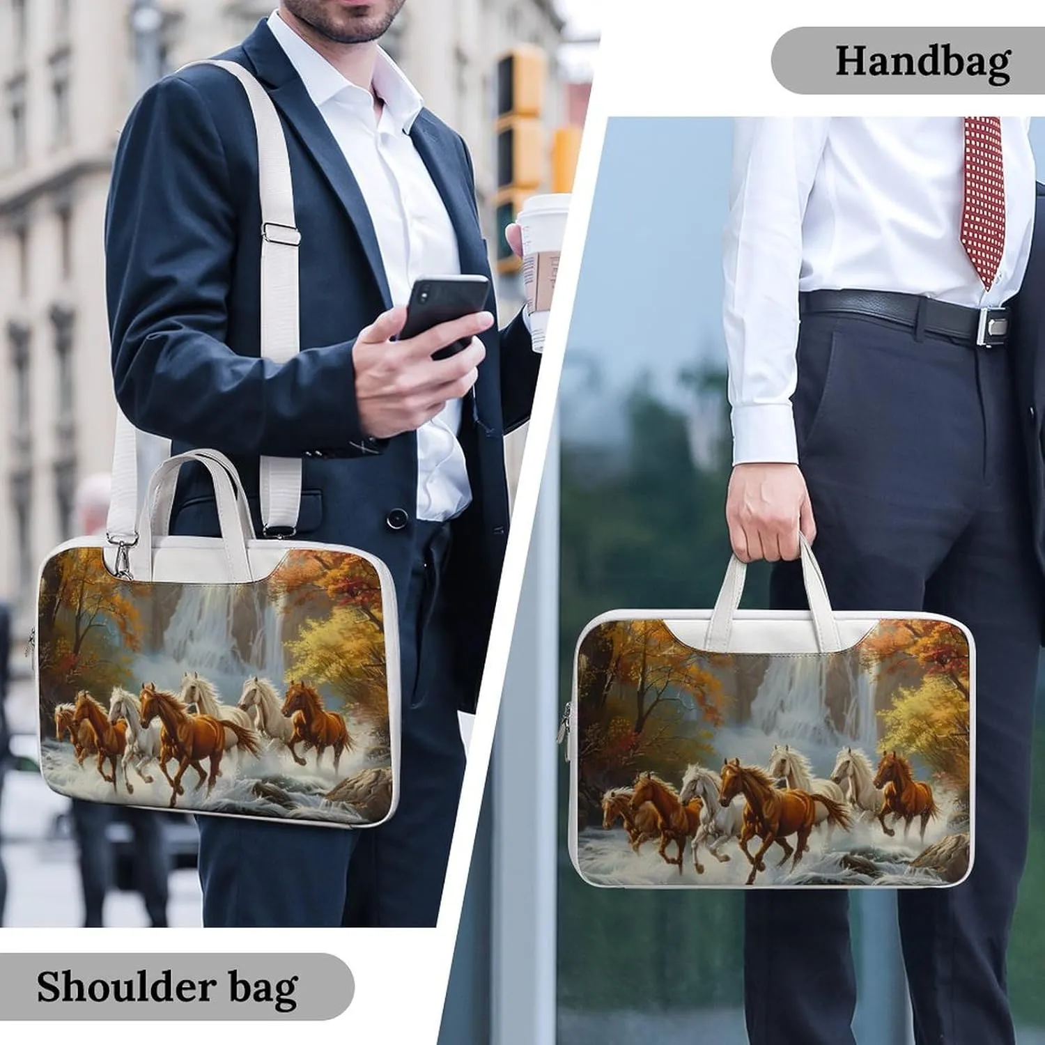 Life Mountain Stream Running Horse Wild Laptop Tote Bag Waterproof Computer Carrying Case Business Office Briefcase