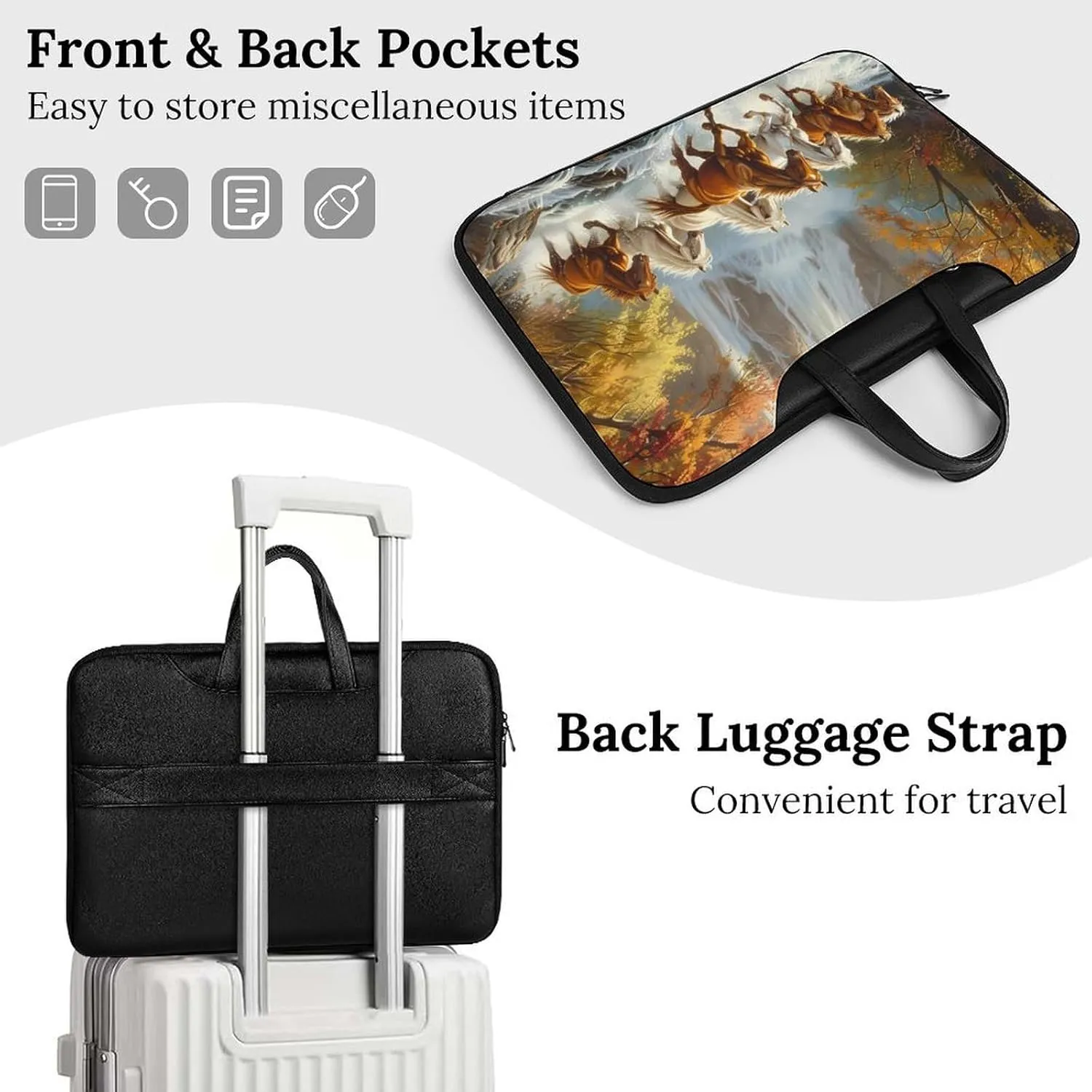 Life Mountain Stream Running Horse Wild Laptop Tote Bag Waterproof Computer Carrying Case Business Office Briefcase