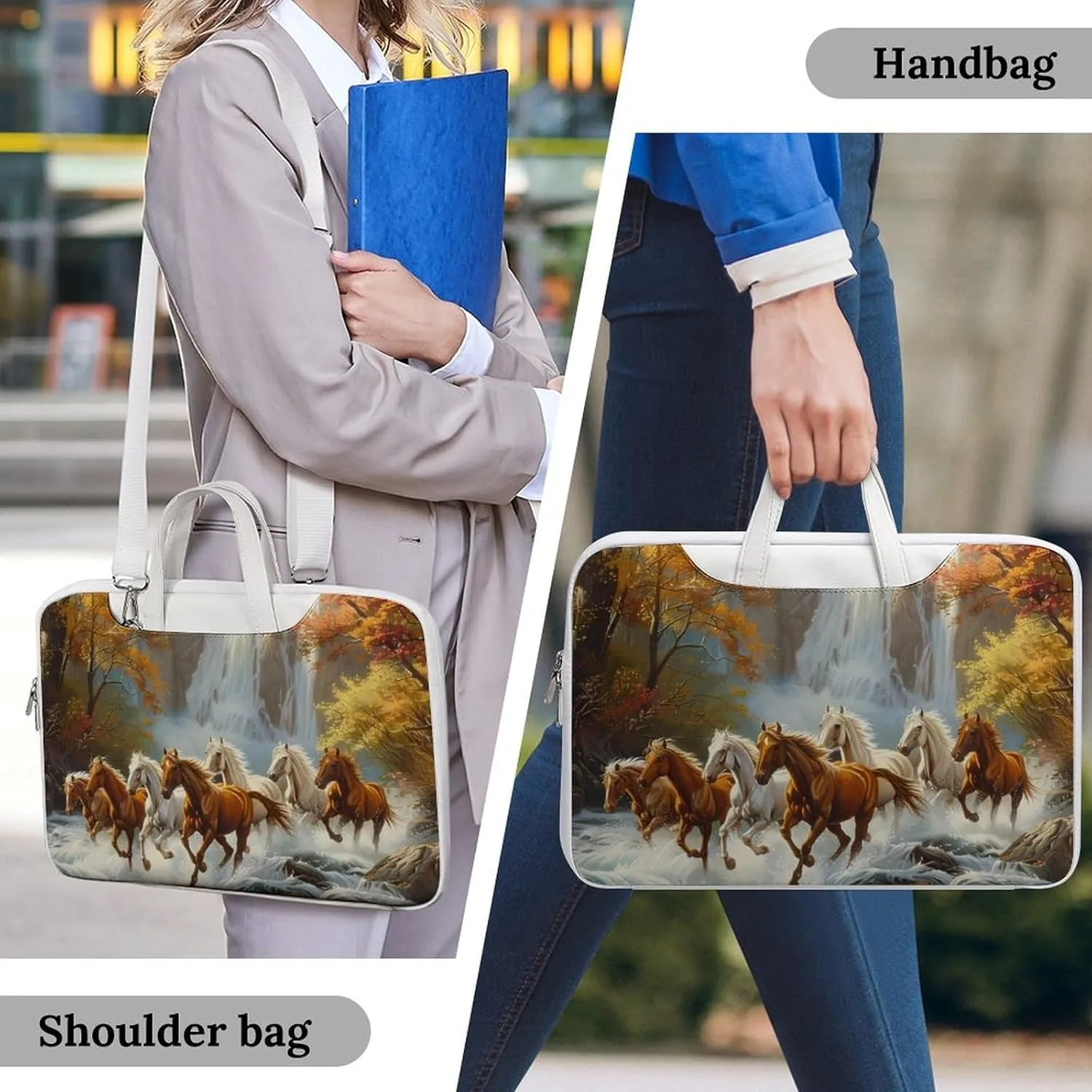 Life Mountain Stream Running Horse Wild Laptop Tote Bag Waterproof Computer Carrying Case Business Office Briefcase