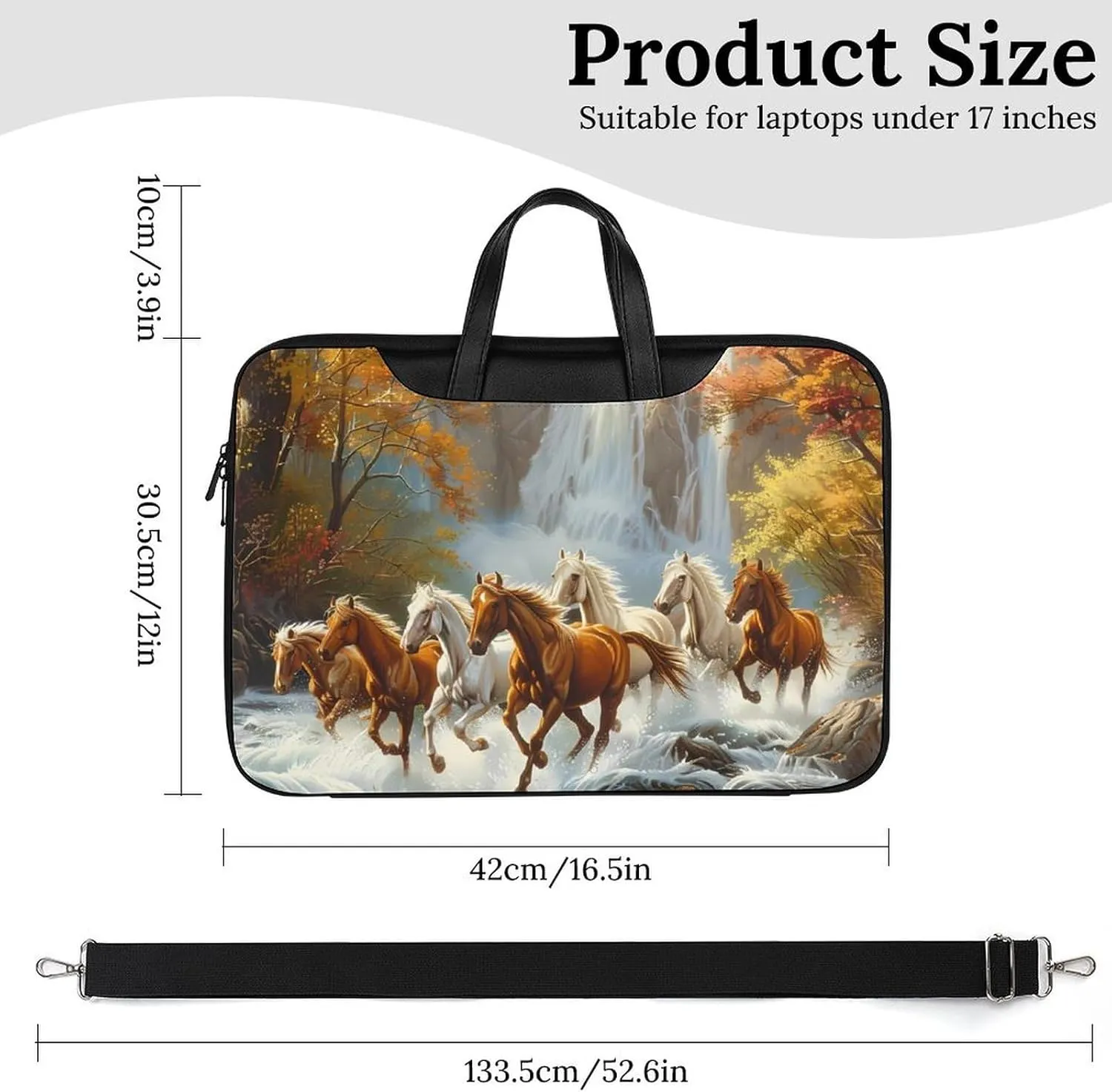 Life Mountain Stream Running Horse Wild Laptop Tote Bag Waterproof Computer Carrying Case Business Office Briefcase