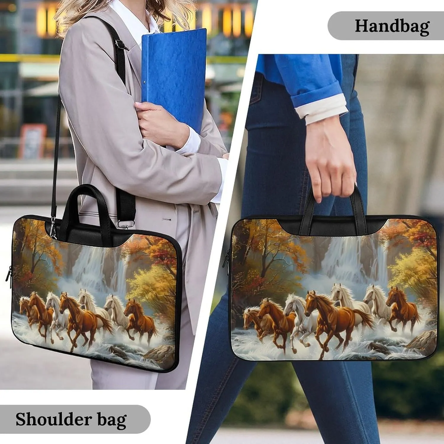 Life Mountain Stream Running Horse Wild Laptop Tote Bag Waterproof Computer Carrying Case Business Office Briefcase