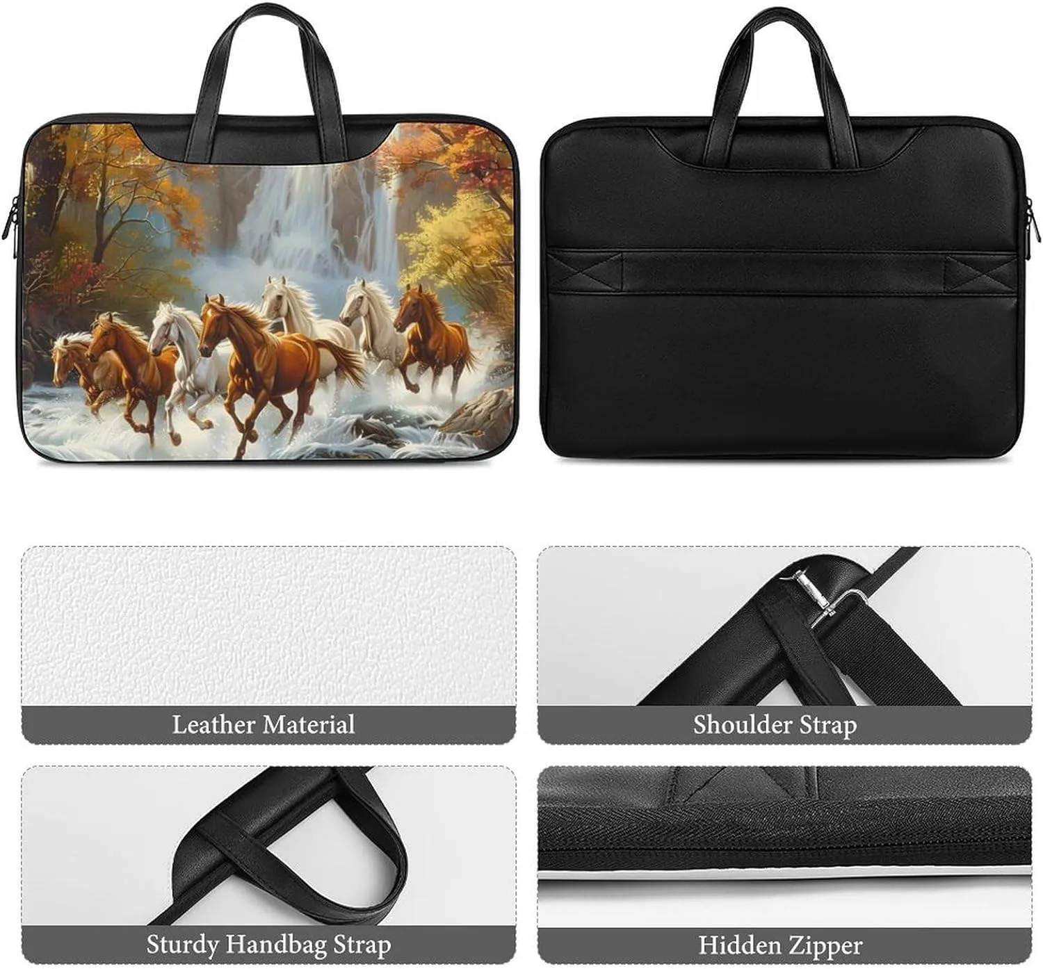 Life Mountain Stream Running Horse Wild Laptop Tote Bag Waterproof Computer Carrying Case Business Office Briefcase