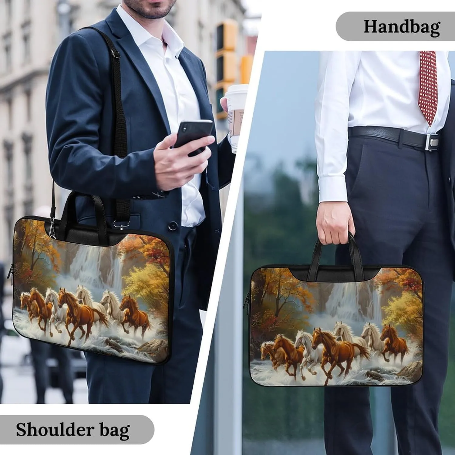 Life Mountain Stream Running Horse Wild Laptop Tote Bag Waterproof Computer Carrying Case Business Office Briefcase