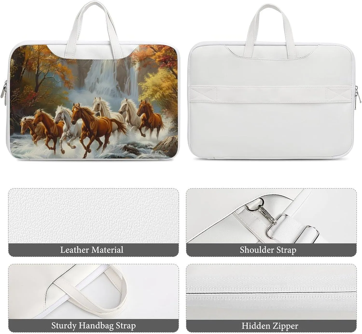 Life Mountain Stream Running Horse Wild Laptop Tote Bag Waterproof Computer Carrying Case Business Office Briefcase