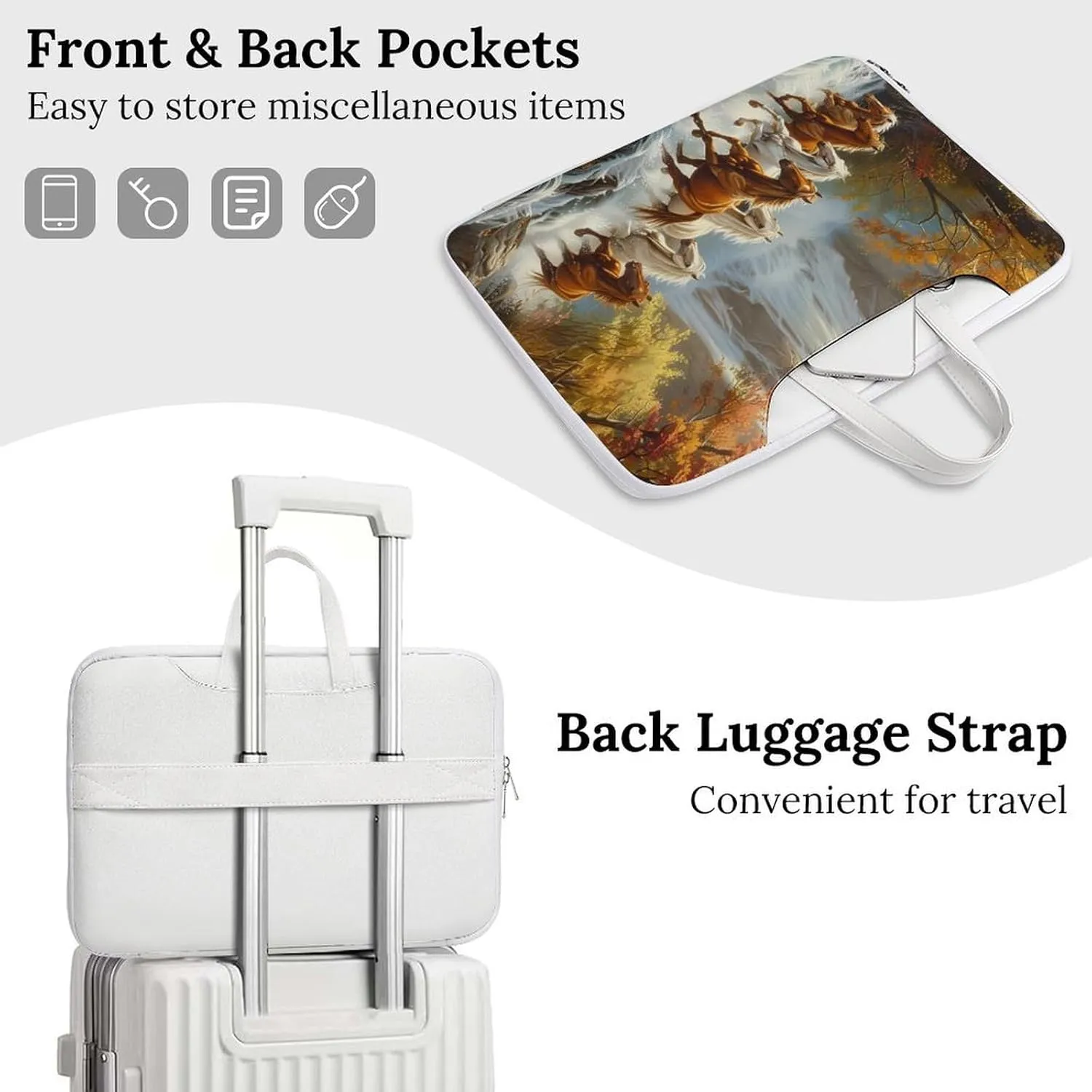Life Mountain Stream Running Horse Wild Laptop Tote Bag Waterproof Computer Carrying Case Business Office Briefcase