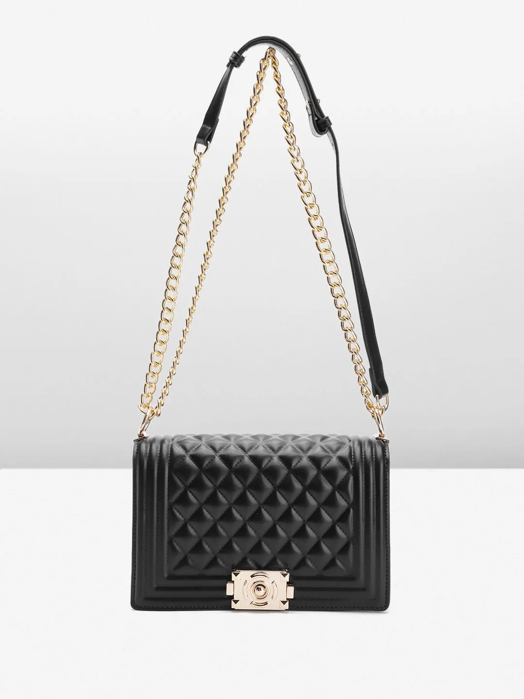 Lino Perros Geometric Textured Structured Shoulder Bag with Quilted Detail