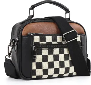 Lushandy Checkered Purse, Checkered Crossbody Bag with Top Handle Vintage Checkered Shoulder Bag Checkerboard Handbag