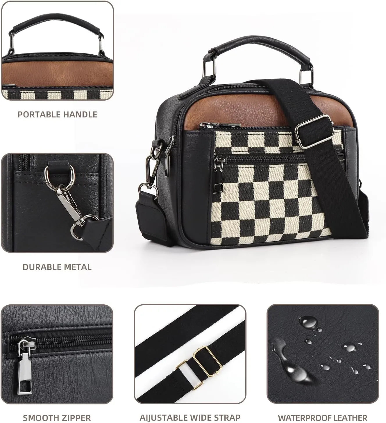 Lushandy Checkered Purse, Checkered Crossbody Bag with Top Handle Vintage Checkered Shoulder Bag Checkerboard Handbag