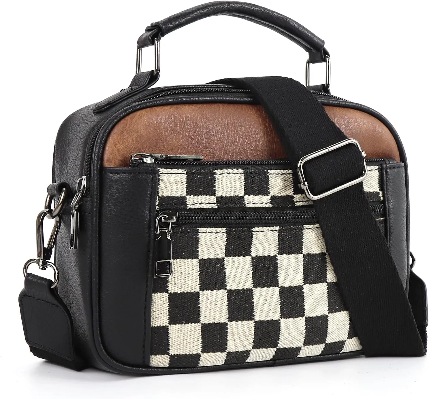 Lushandy Checkered Purse, Checkered Crossbody Bag with Top Handle Vintage Checkered Shoulder Bag Checkerboard Handbag