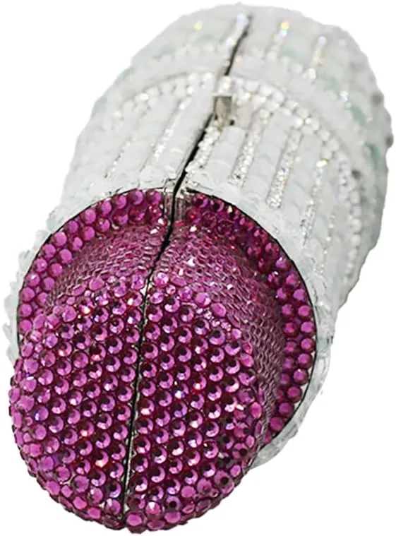 Luxury Ladies Lipstick Shape Evening Clutch Rhinestone Shoulder Bag Crystal Evening Bag for Cocktail Prom