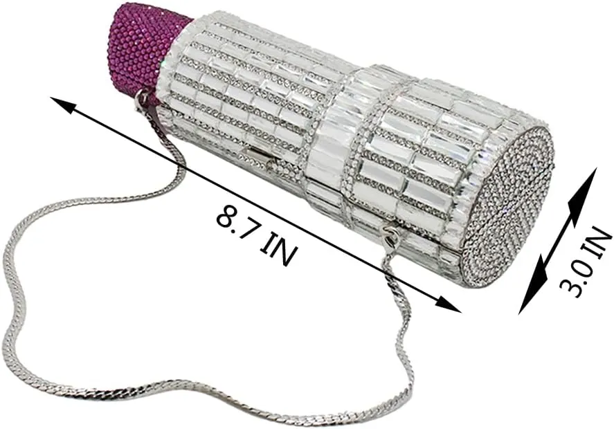 Luxury Ladies Lipstick Shape Evening Clutch Rhinestone Shoulder Bag Crystal Evening Bag for Cocktail Prom