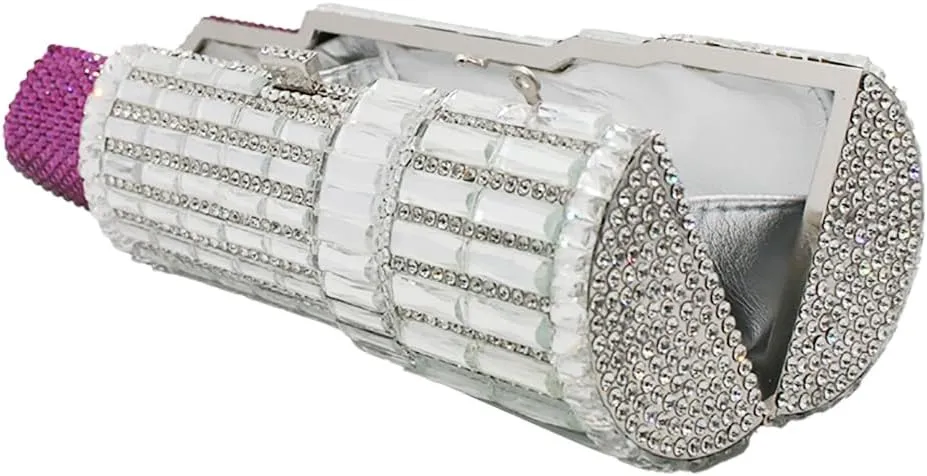Luxury Ladies Lipstick Shape Evening Clutch Rhinestone Shoulder Bag Crystal Evening Bag for Cocktail Prom