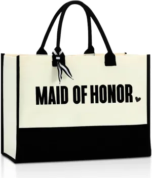Maid of Honor Tote Bag - Bachelorette Party & Wedding Gifts for Women, Sister, BFF & Bridesmaid - Reusable Grocery Bags