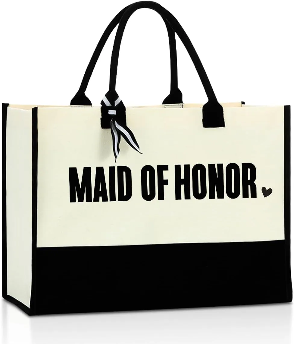 Maid of Honor Tote Bag - Bachelorette Party & Wedding Gifts for Women, Sister, BFF & Bridesmaid - Reusable Grocery Bags